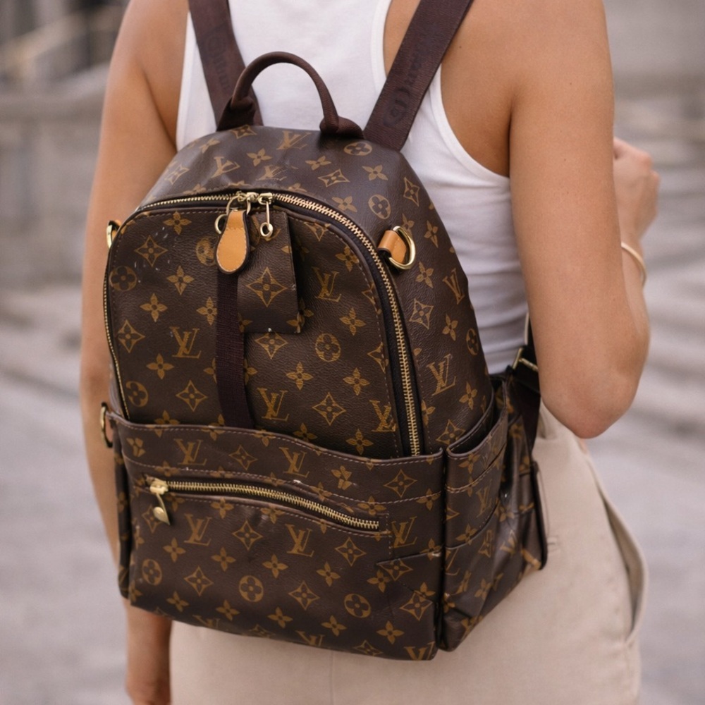 Luxury Inspired Brown Monogram Backpack Gold Hard… - image 2